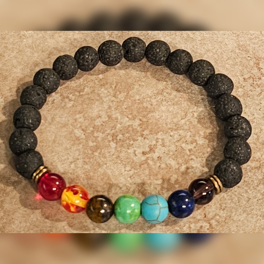 Multicolor Chakra Lava Bead Stretch Bracelet